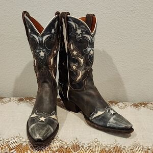 Dan Post Womens Leather Copper Queen Boots Size 9.5 Moon And Stars Design
